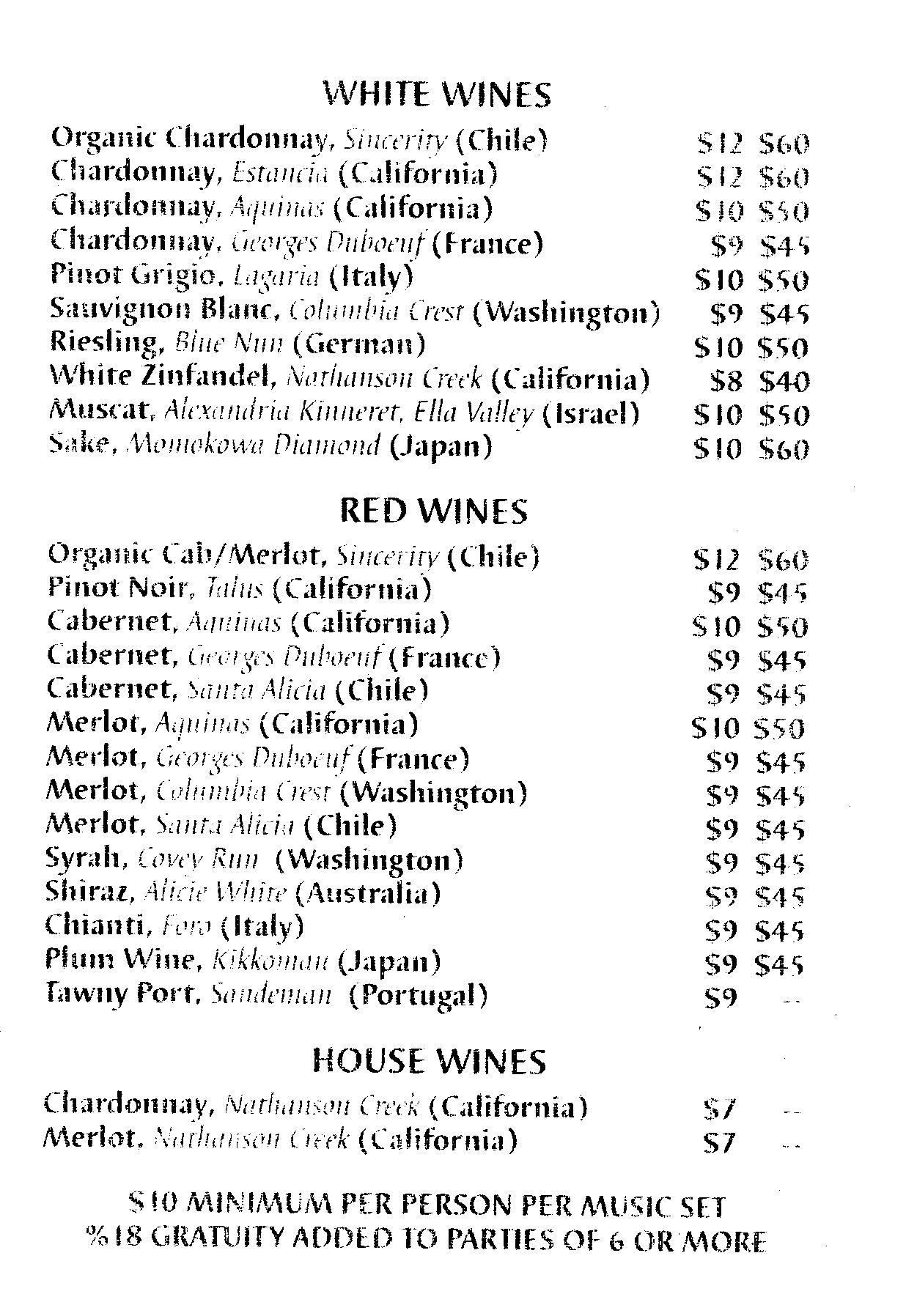 wine list